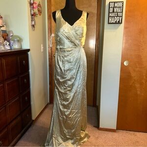 NWOT light green satin sleeveless Mother of the Bride dress wrap around size 14